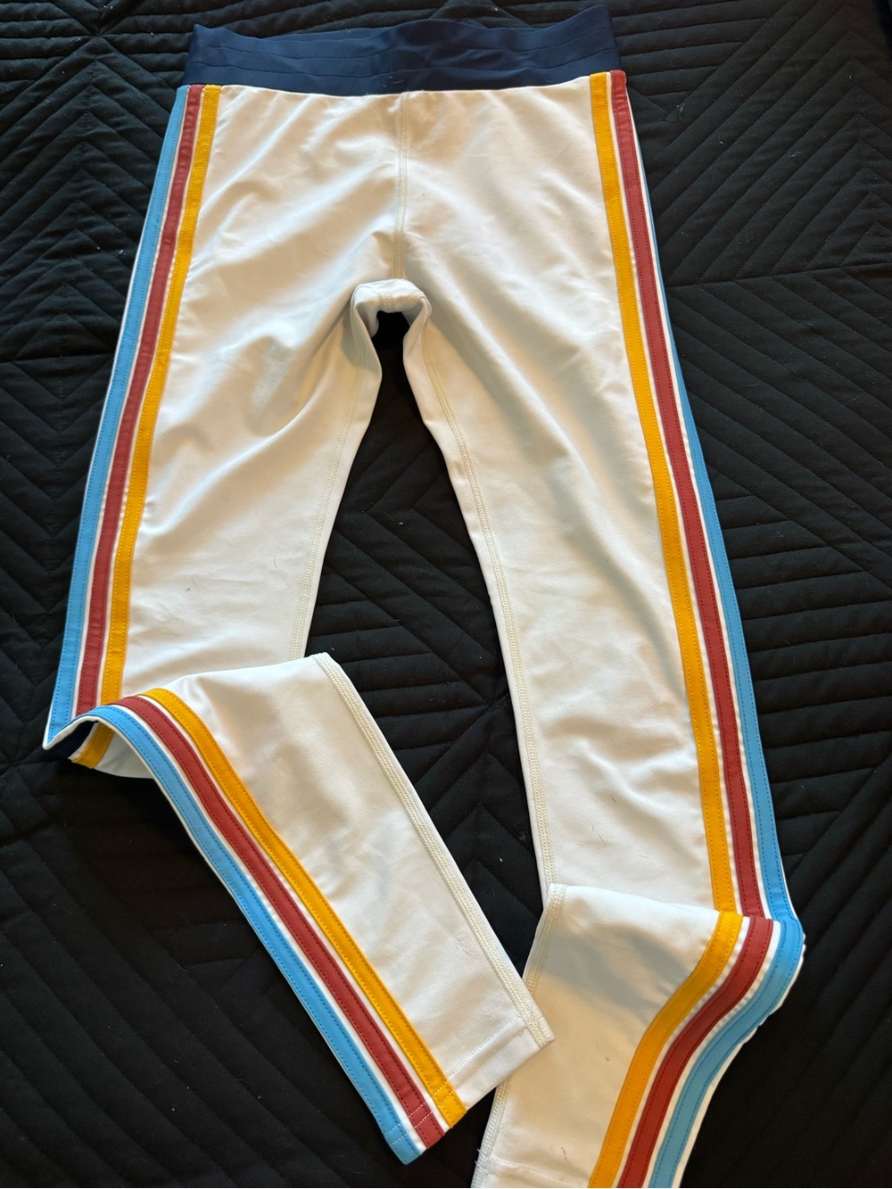 Girls' White Athletic Leggings with Multicolor Side Stripes